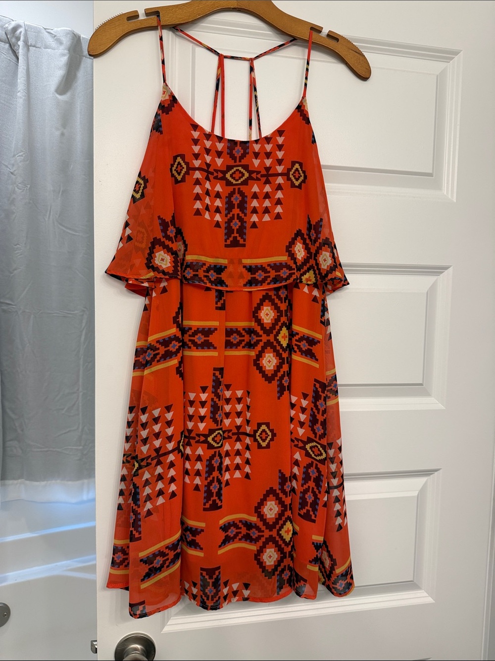 GB girls Orange Tribal-Print Spaghetti-Strap Midi Dress